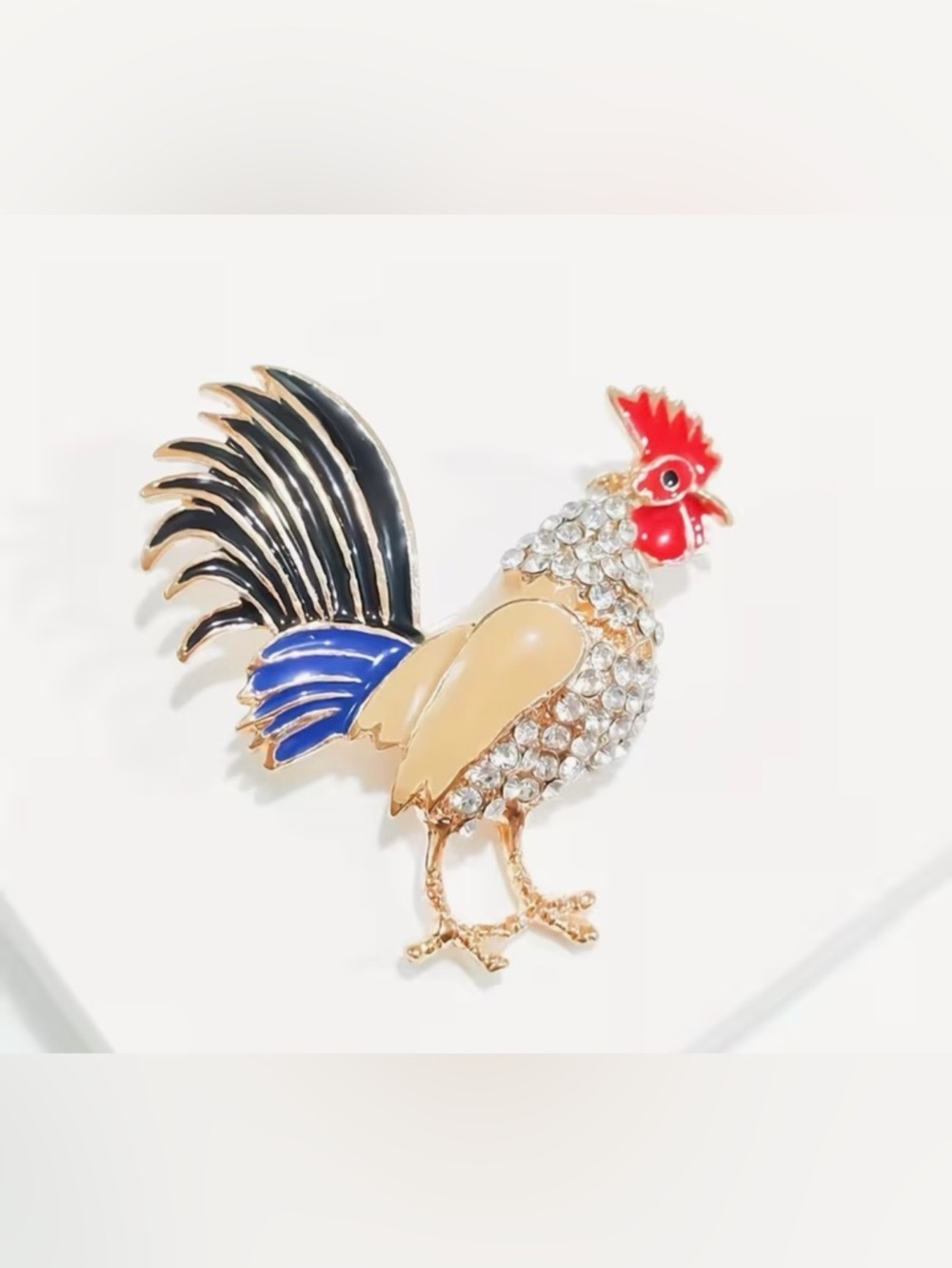 Rhinestone Rooster Brooch with Enamel Accents - Picture 2 of 6